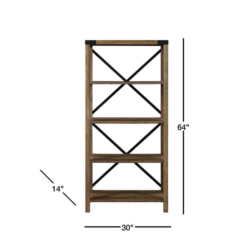 Walker Edison Rustic Industrial 4-Shelf Bookshelf, Reclaimed Barnwood