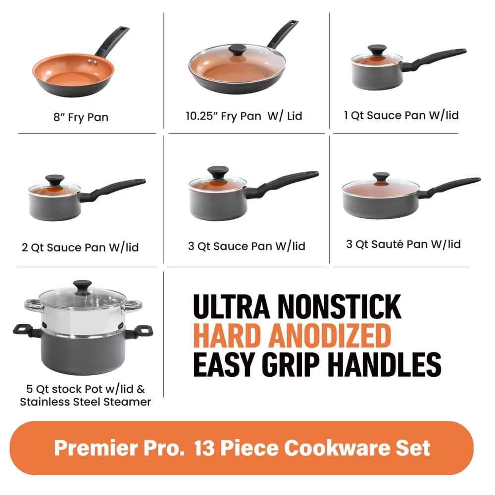 Gotham Steel Gotham Steel Pro Premier Hard Anodized 13 Piece Nonstick Cookware Set