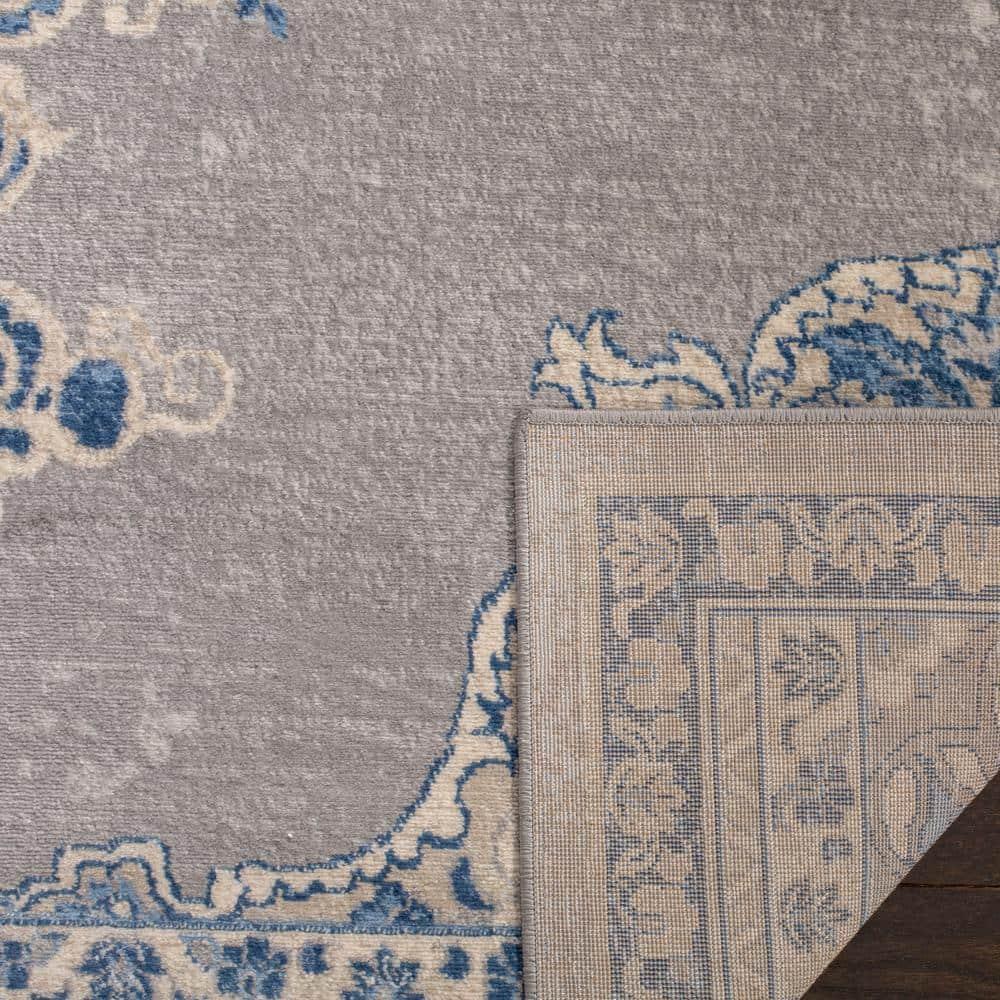 SAFAVIEH Brentwood Harland Floral Bordered Runner Rug, 2' x 6', Light Grey/Blue