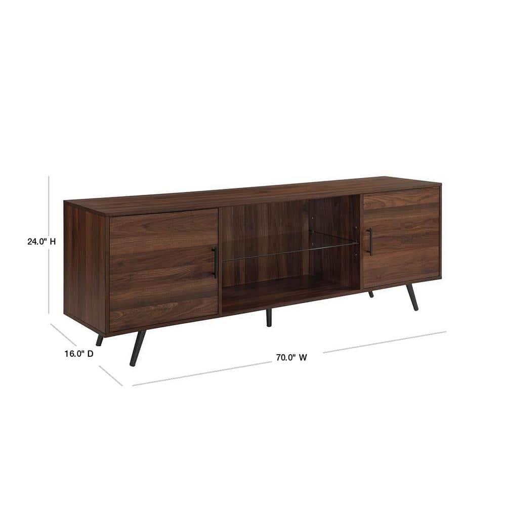 70" Dark Walnut Mid-Century Modern TV Stand with Cabinet