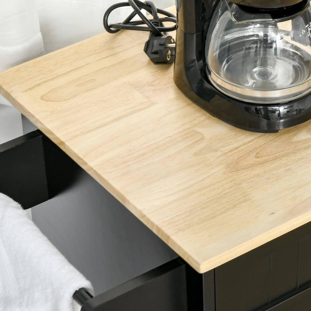 HOMCOM Modern Kitchen Island Cart on Wheels with Storage Drawers, Rolling Utility Cart with Adjustable Shelves, Cabinets and Towel Rack, Black