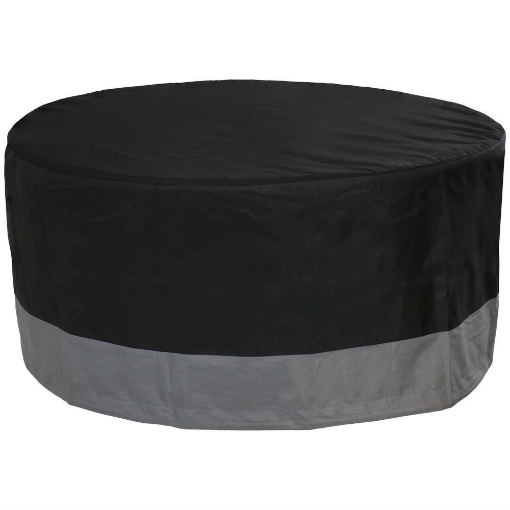 Sunnydaze Outdoor Heavy-Duty Weather-Resistant 300D Polyester Round Fire Pit Cover - 80" x 25" - Black and Gray
