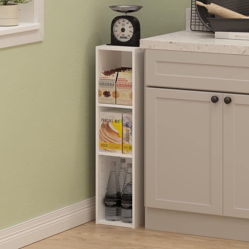 Furinno Fulda 3-Tier Space Saving Storage Shelf Bookcase, 8-Inch Width, White