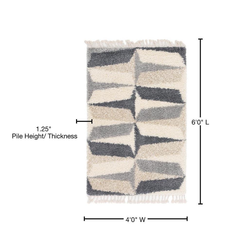 Unique Loom Hygge Shag Collection Area Rug - Balanced (4' 1" x 6' 1" Rectangle Gray/Ivory)