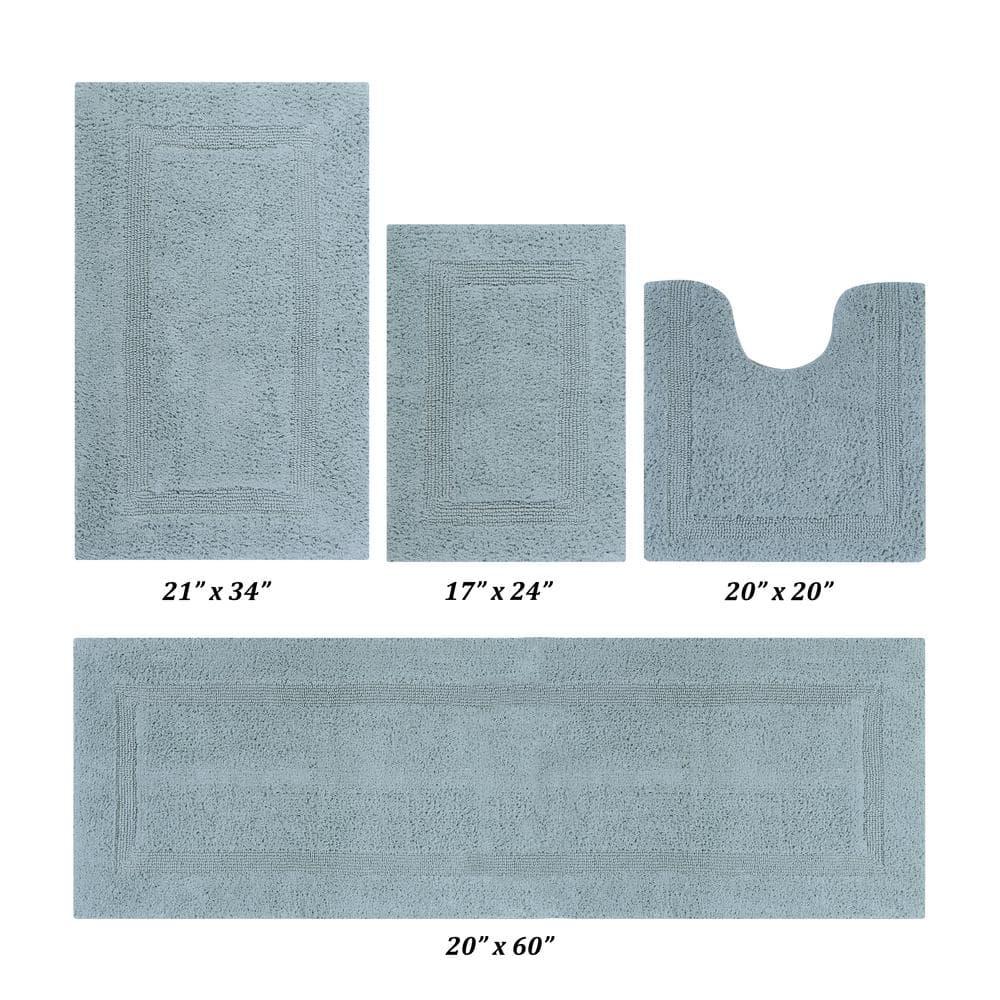 Better Trends Premium 4 Piece Bathroom Rug Set 100% Cotton, Extra Soft Tufted Bath Mat, Water Absorbent & Reversible Mat, Blue Lux Collection 