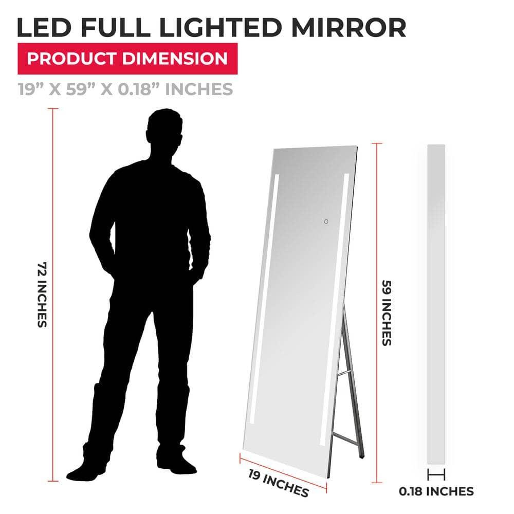 Full Length Lighted LED Vanity Mirror 19"x59" inches with Adjustable Light Color and Dimmer Touch Sensors by Fab Glass and Mirror