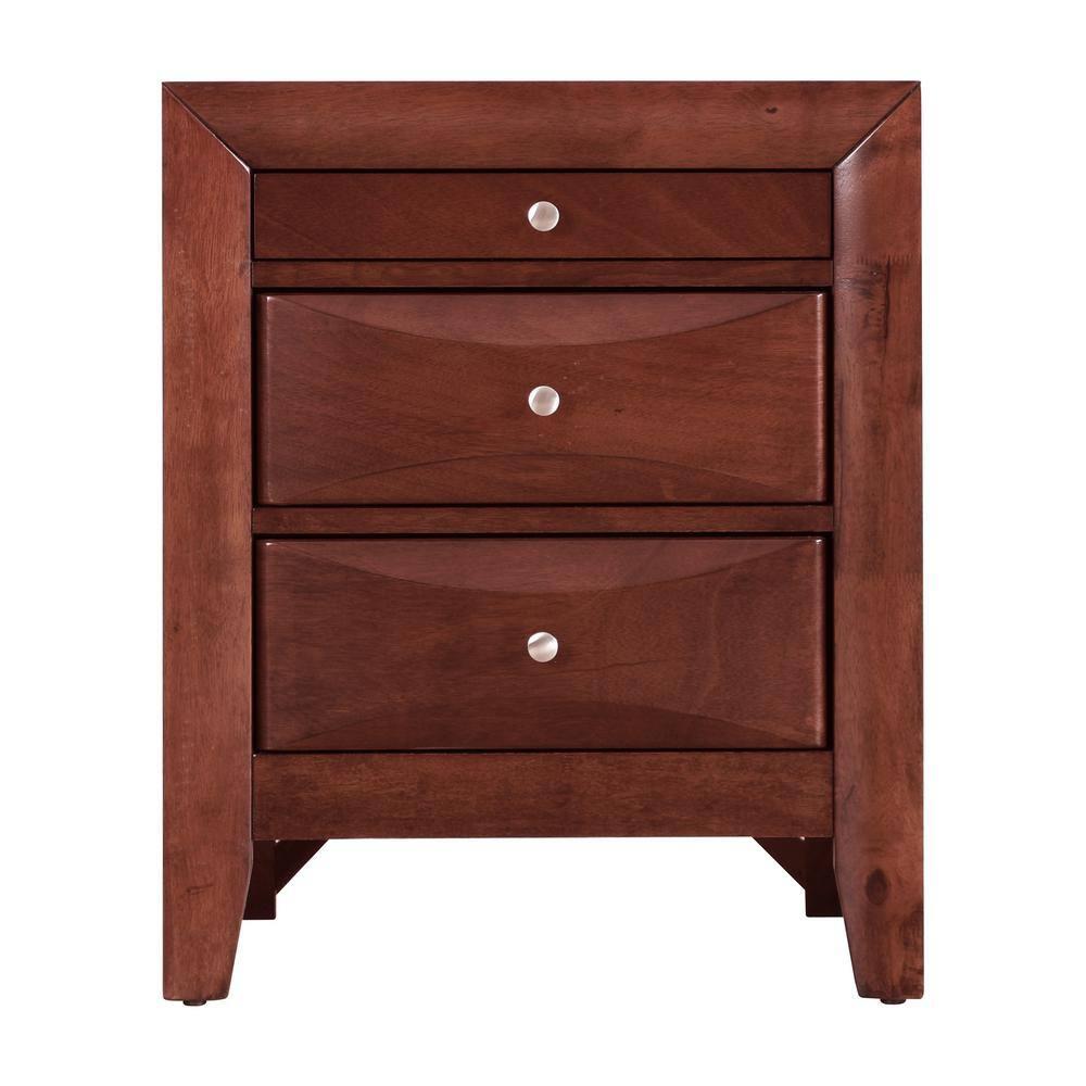 Passion Furniture Marilla 3-Drawer Cherry Nightstand (28 in. H x 23 in. W x 17 in. D)
