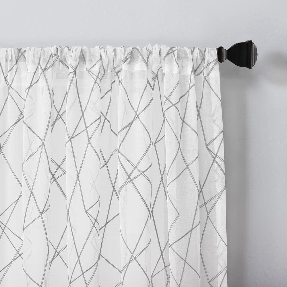 50"x63" No. 918 Light Filtering Abstract Geometric Embroidery Rod Pocket Curtain Panel Gray: Mid-Century Modern Decor