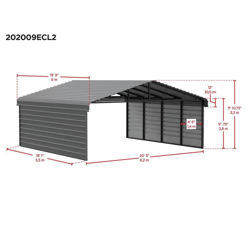 Arrow Arrow Steel Carport with 2 Side Wall Kits, 20x20x09