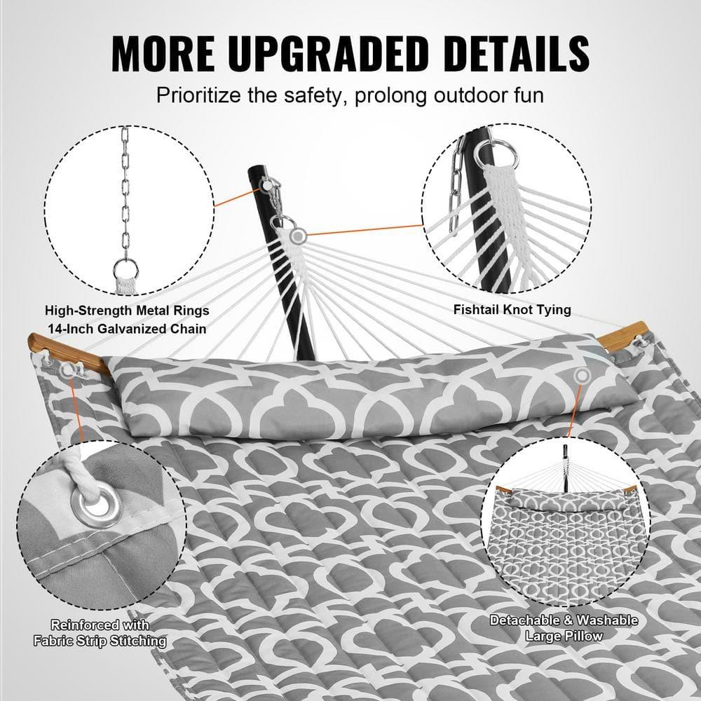 2 Person 12.3 ft Hammock with Stand Included Double Hammock with Curved Spreader Bar and Detachable Pillow