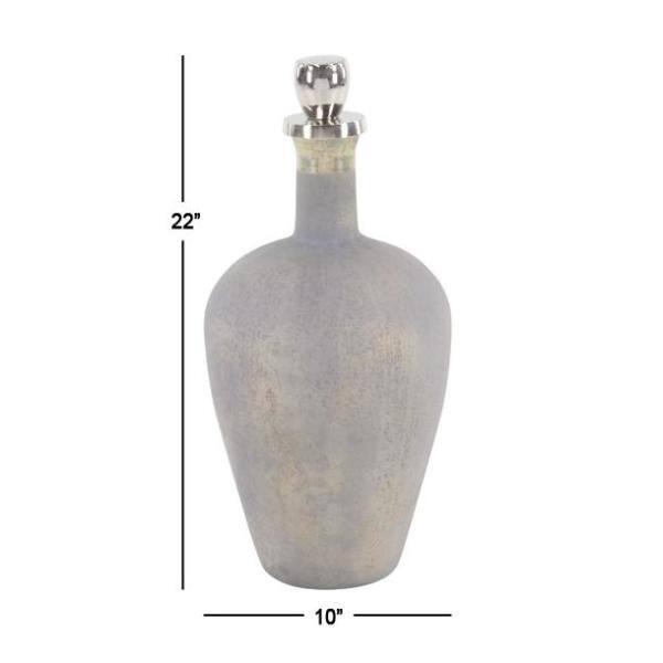 DecMode 10" x 22" Gray Glass Decorative Jars with Stoppered Top, 1-Piece