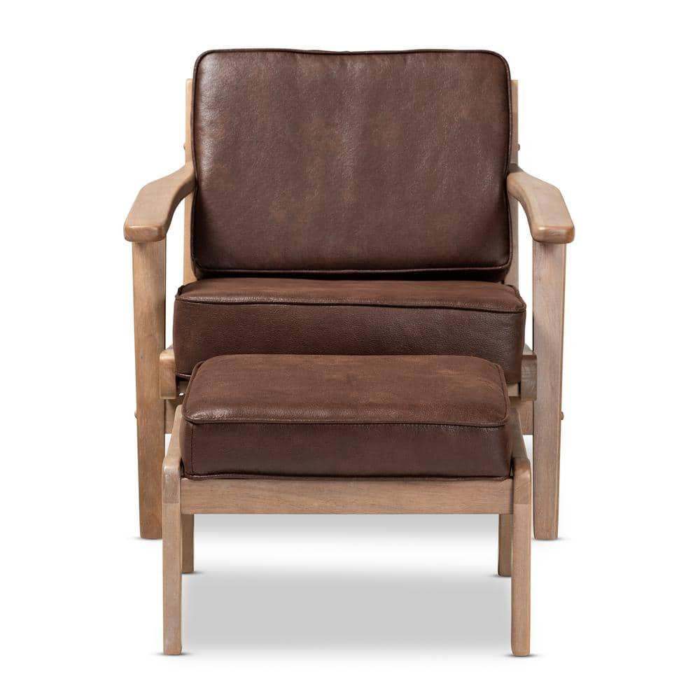 Antique Oak Dark Brown Faux Leather Accent Chair