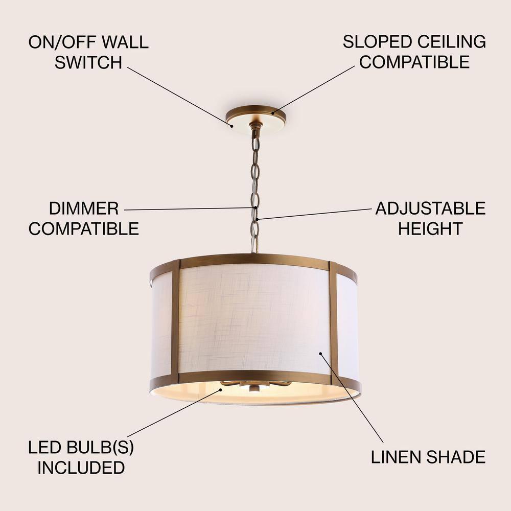 Thatcher 17" Metal LED Pendant Light, Gold/White