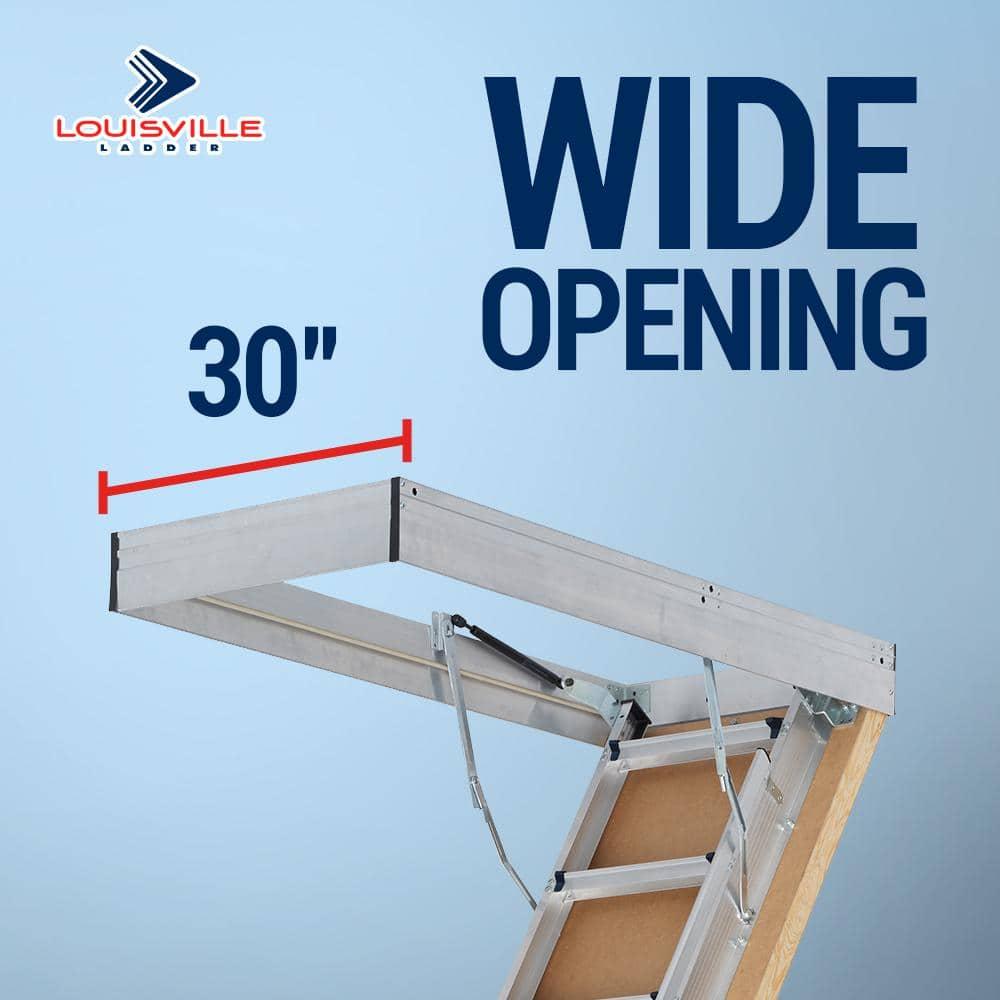 Louisville Ladder Aluminum Attic Ladder R10 Insulated Door 375 lbs Capacity 30 x 54 Inch Opening