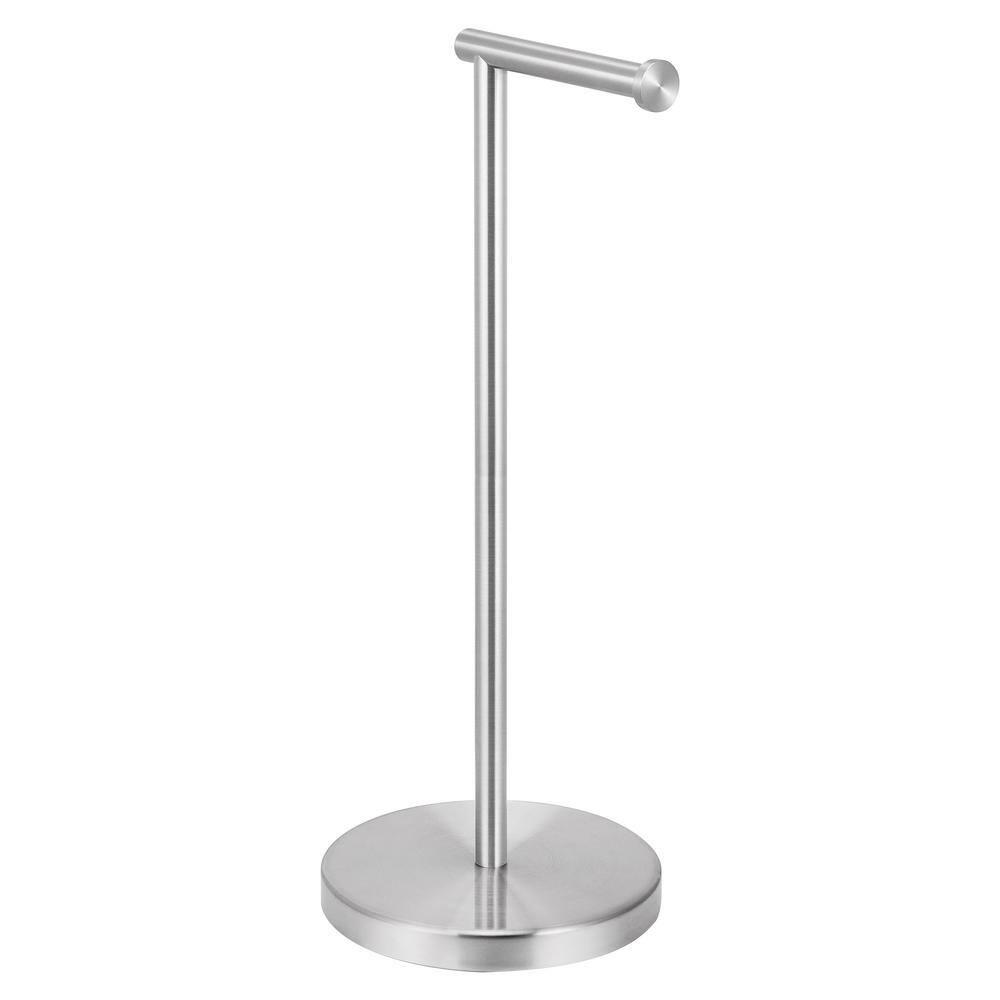 Brushed Steel Freestanding Toilet Paper Holder with Heavy Base