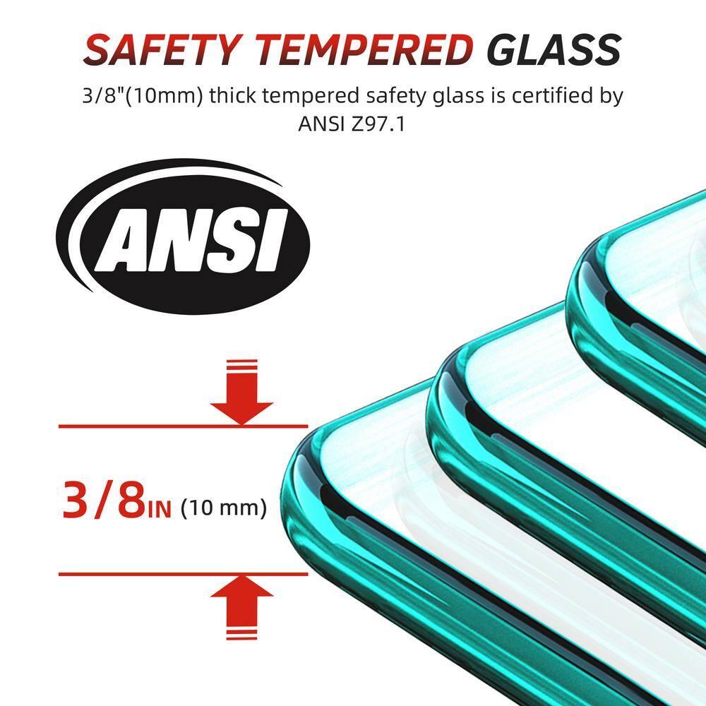 46-47" W x 76" H Pivot Frameless Single Swing Hinge Shower Door, 3/8 in. (10mm) Thickness Shattered-Proof Tempered Clear Glass