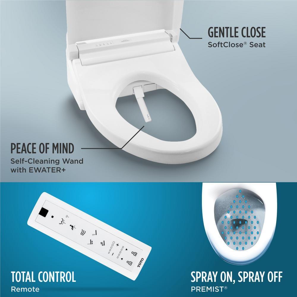 TOTO® Drake® WASHLET®+ Two-Piece Elongated 1.28 GPF Universal Height TORNADO FLUSH® Toilet with C5 Bidet Seat, Cotton White - MW7763084CEFG#01