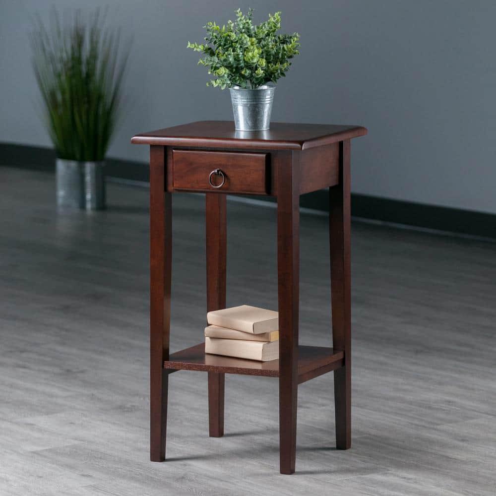Regalia Accent Table with Drawer, Shelf - Antique Walnut - Winsome: Small Telephone Stand, Occasional Storage