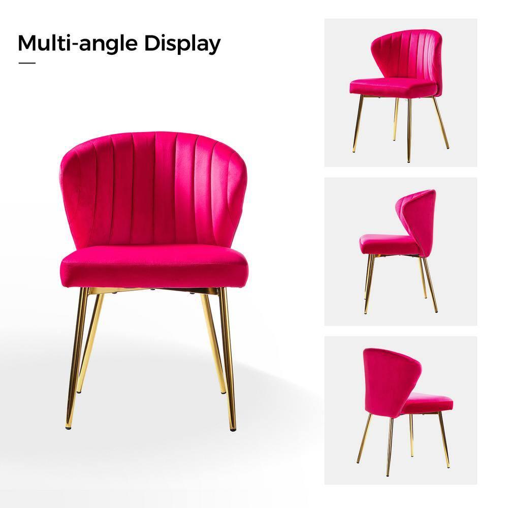 Modern Velvet Accent Chair Upholstered Small Vanity Chair Bedroom Living Room Fuchsia