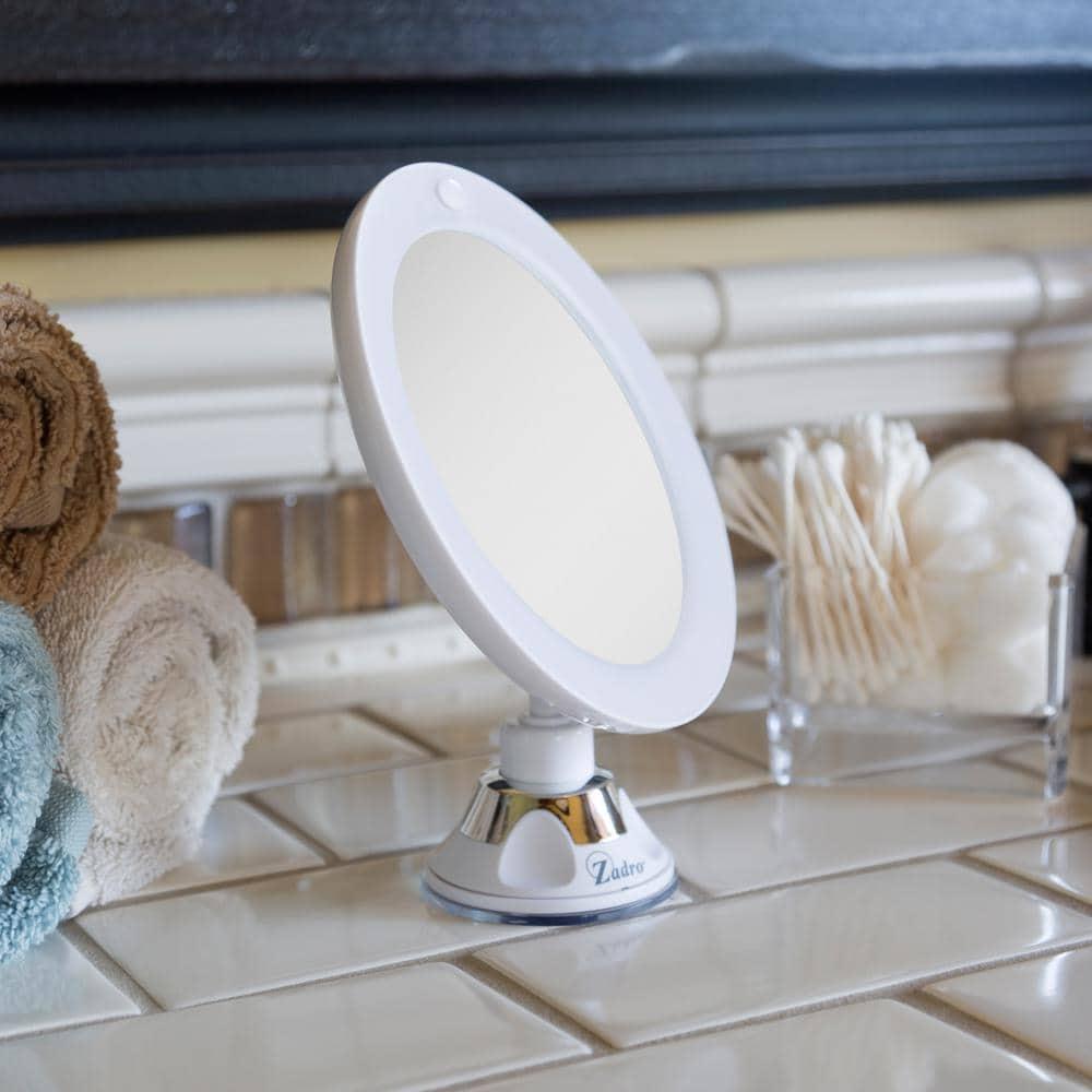 LED Lighted Swivel Power Suction Cup Mirror - Zadro: 10x Magnifying, Battery Operated, Round Vanity Mirror