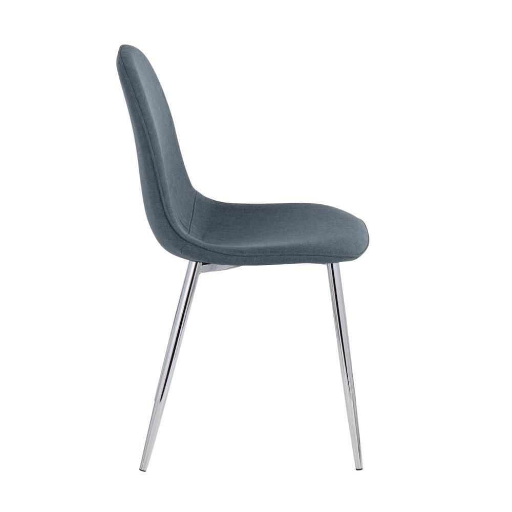 Set of 2 Pebble Metal/Polyester Dining Chairs with Chrome Legs Blue - LumiSource: Steel Frame, Foam Cushion, Spot Clean