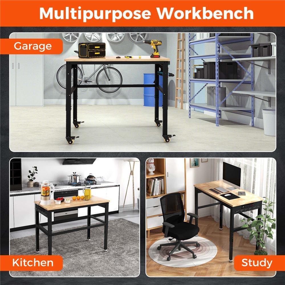 Costway 48" Adjustable Work Bench Heavy-Duty Steel Frame Worktable with Power Outlets
