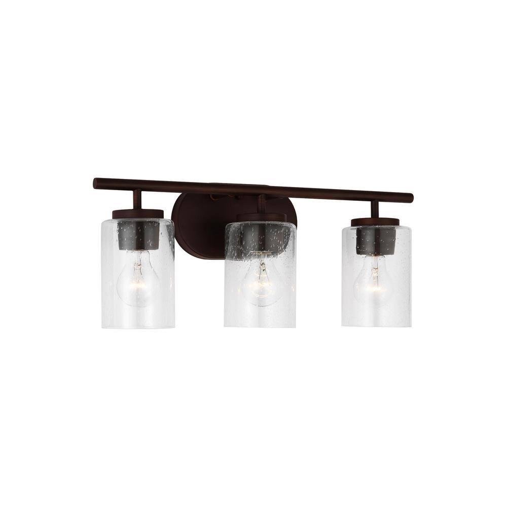 Oslo Bronze 3-Light Vanity Fixture with Clear Seeded Glass