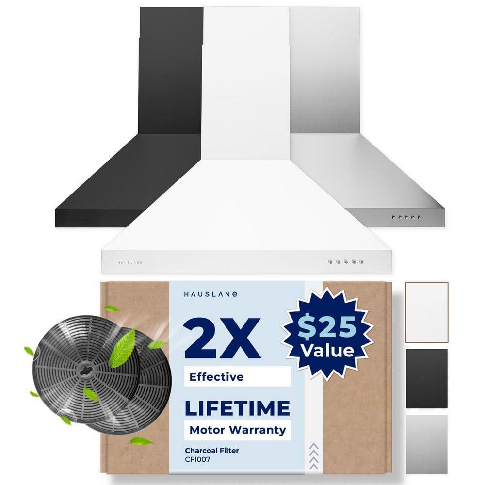 Hauslane Hauslane Wall Mount Range Hood 30 Inch | Wall Chimney | 6” Duct/Ductless Convertible, Strong Suction, Six-layer Aluminum Filters, Changeable LED Lamps, Stove Kitchen Vent Hood WM-530WHT-30B