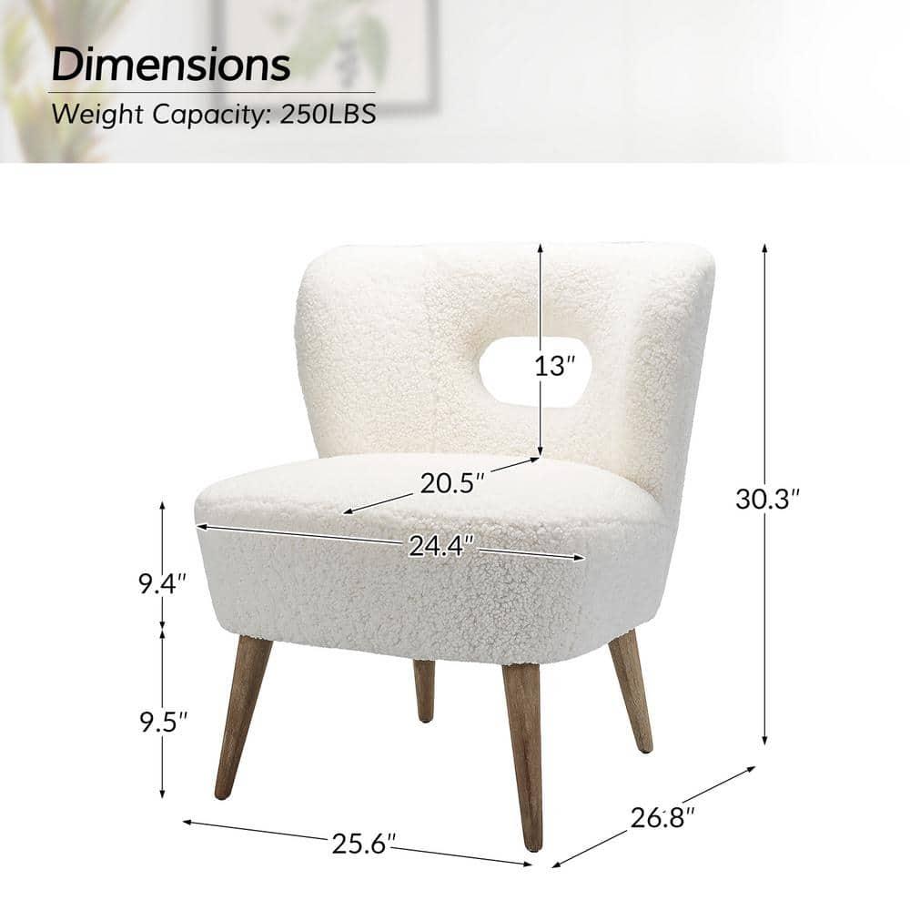 Upholstered Sherpa Barrel Accent Chair White Cutout Back Armless Wooden Legs Home Bedroom Living Room Office Adult Ivory