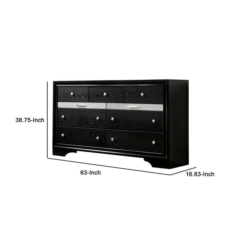 Dresser with Silver Trim Accent and 2 Jewelry Drawer, Black