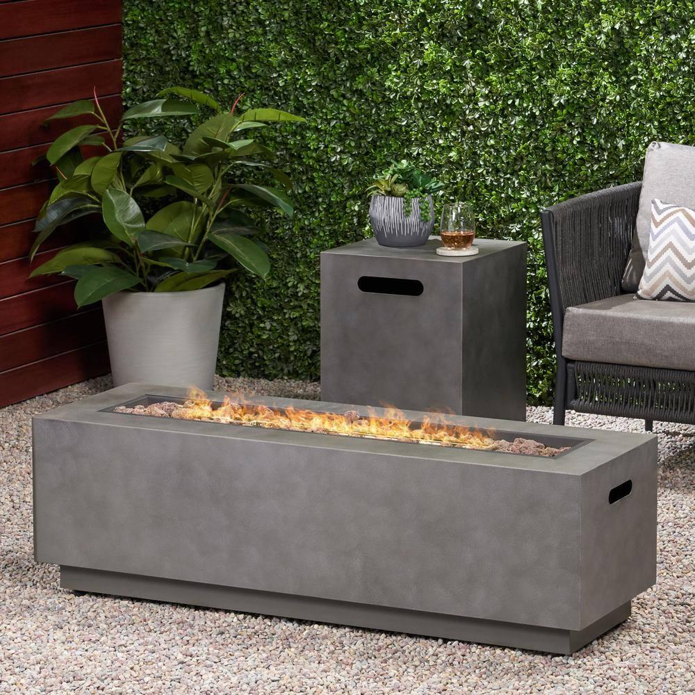 Noble House Wellington Rectangular Fire Pit with Tank Holder in Concrete