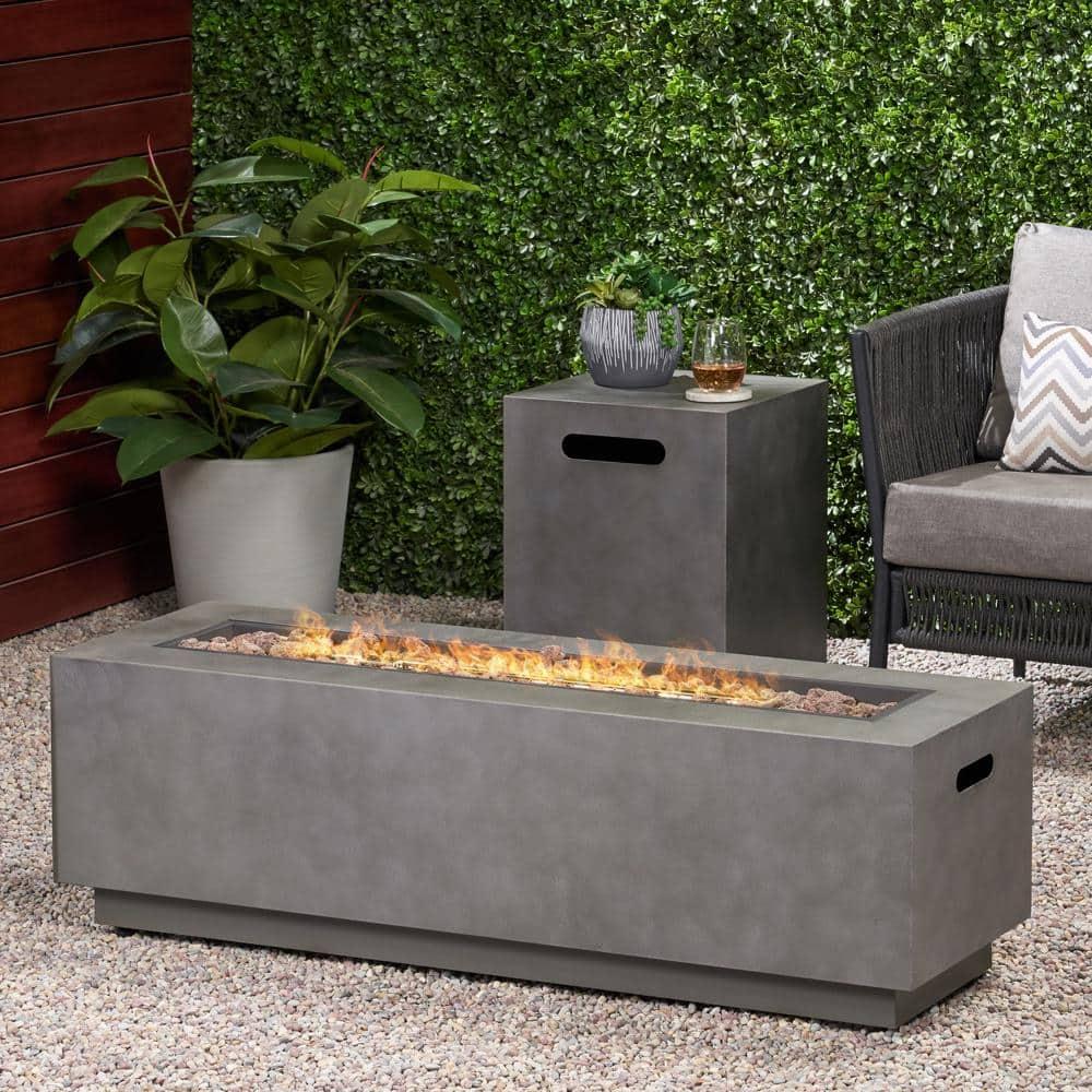 Noble House Wellington Rectangular Fire Pit with Tank Holder in Concrete