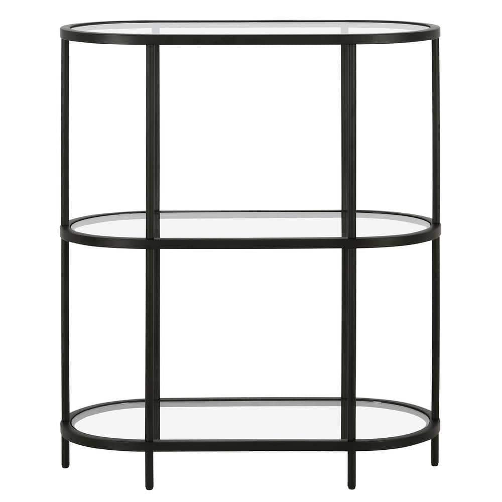 Evelyn&Zoe Leif 30" Wide Oval Bookcase, Blackened Bronze