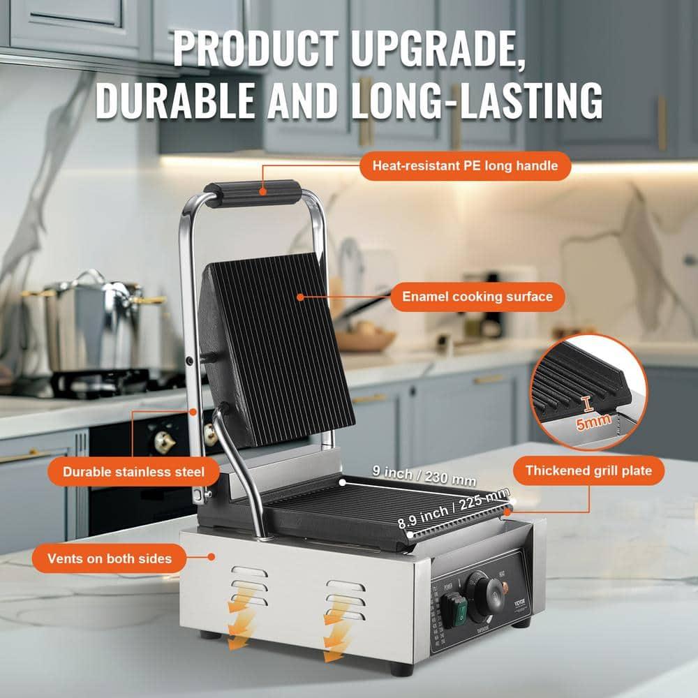 VEVOR VEVOR Commercial Panini Press Grill Electric Sandwich Maker Griddle Plate 9"x9"