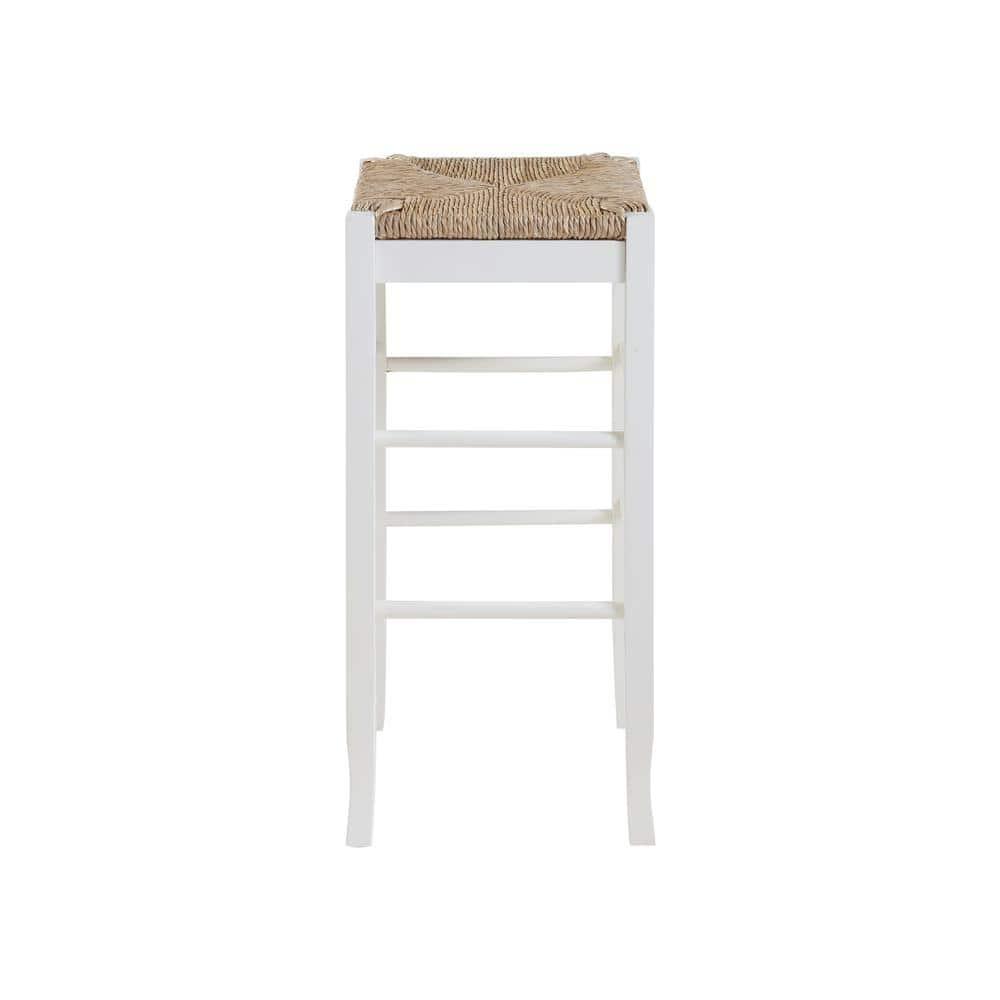 29" Rush Seat Hardwood Barstool White - Boraam: Solid Frame, Double Stretcher Bars, Handwoven Seat