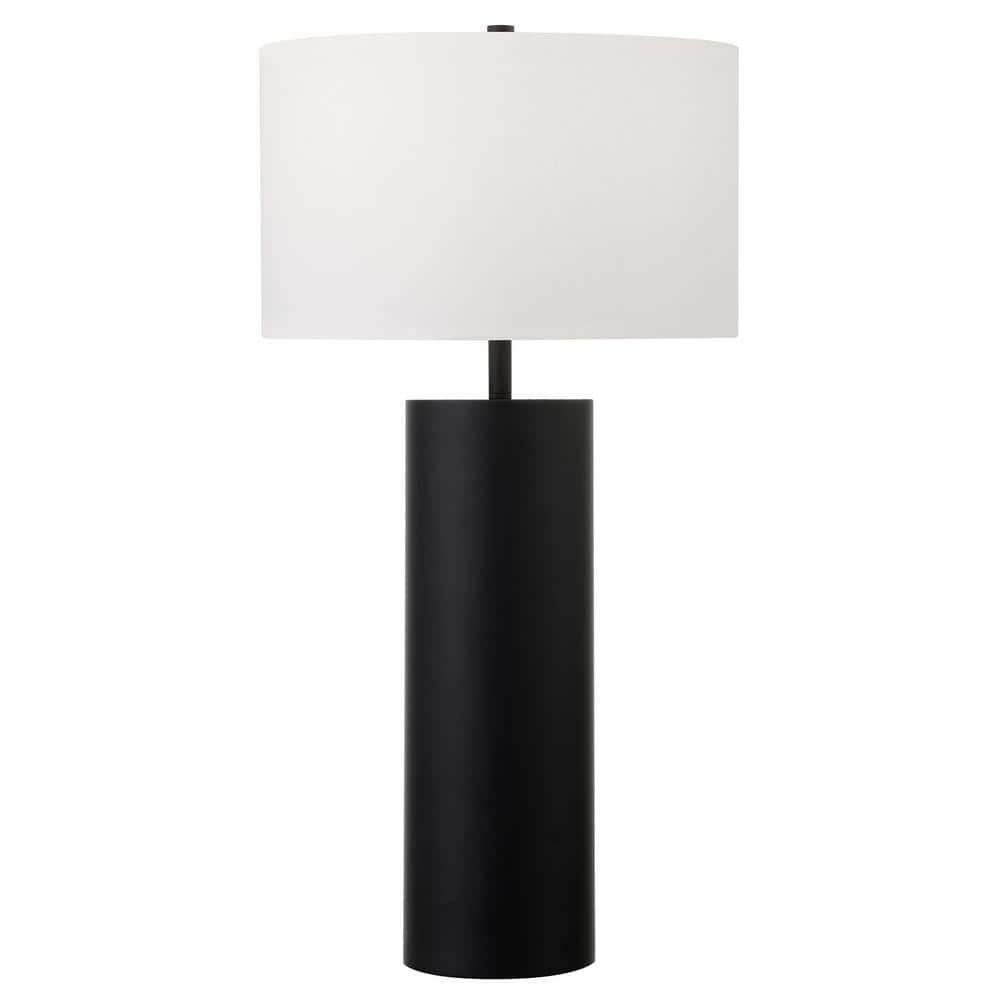 Evelyn&Zoe York 29.5" Mid-Century Modern Metal Table Lamp with White Drum Fabric Shade