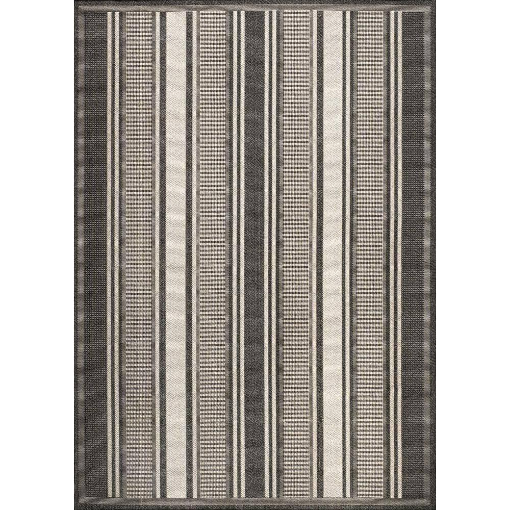 8' x 10' Haynes Modern Double Stripe Indoor/Outdoor Area Rug, Black/Cream - JONATHAN Y
