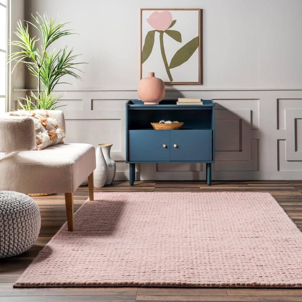 Nuloom 4x6 Penelope Wool Braided Handmade Indoor Area Rug, Pink, Solid Rustic Farmhouse Style, For Bedroom, Living Room, Hallway, Entryway