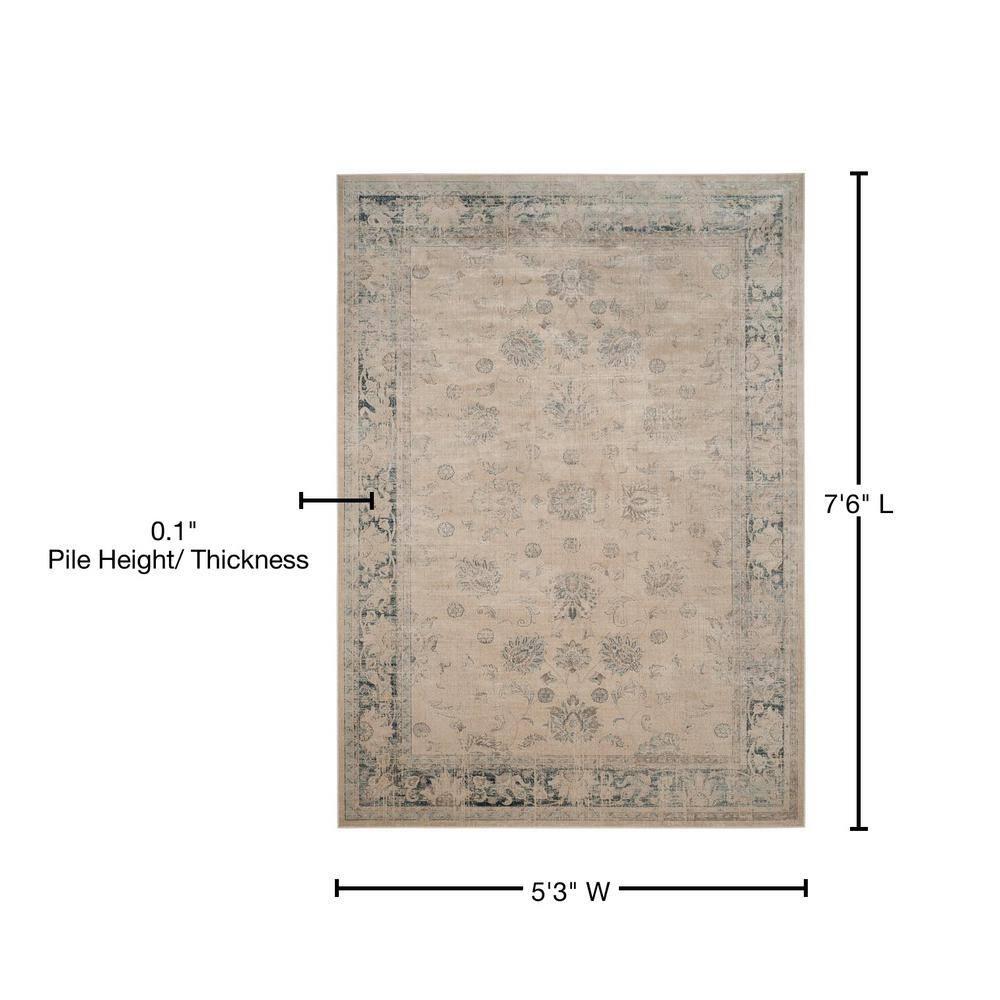 Vintage VTG117 Power Loomed Indoor Skid-Resistant Area Rug - Stone/Blue - 5'3"x7'6" - Safavieh