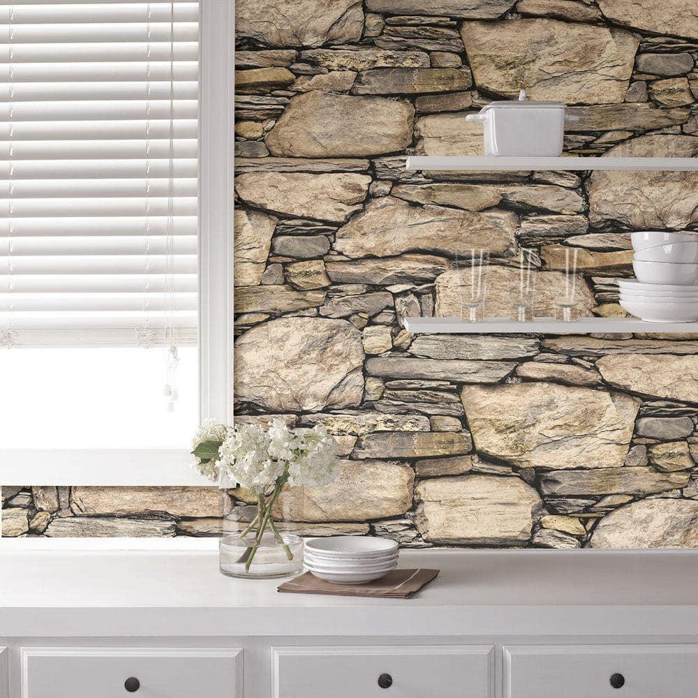 NuWallpaper Hadrian Stone Wall Vinyl Peel And Stick Wallpaper, 216-in by 20.5-in, 30.75 sq. ft.
