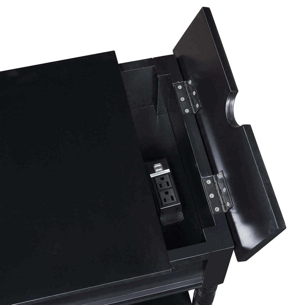 Convenience Concepts Country Oxford 1 Drawer End Table with Charging Station and Shelf, Black