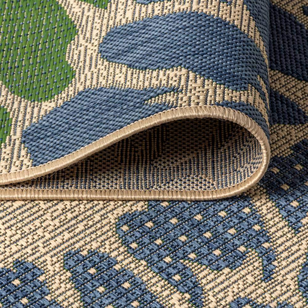 9' X 12' Zinnia Modern Floral Textured Weave Indoor/Outdoor Area Rug, Navy/Green - JONATHAN Y