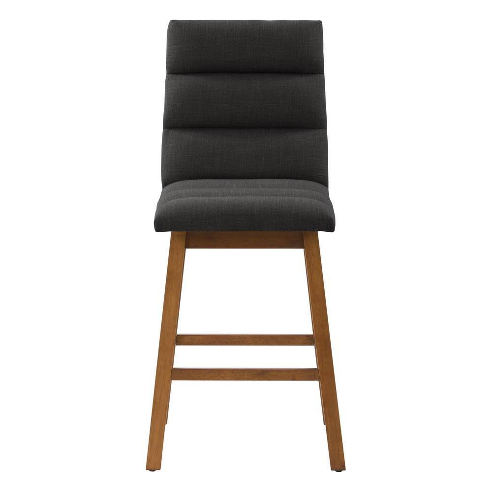 Lilibet Dark Gray Channel Tufted Fabric Counter Height Barstools - Set of 2