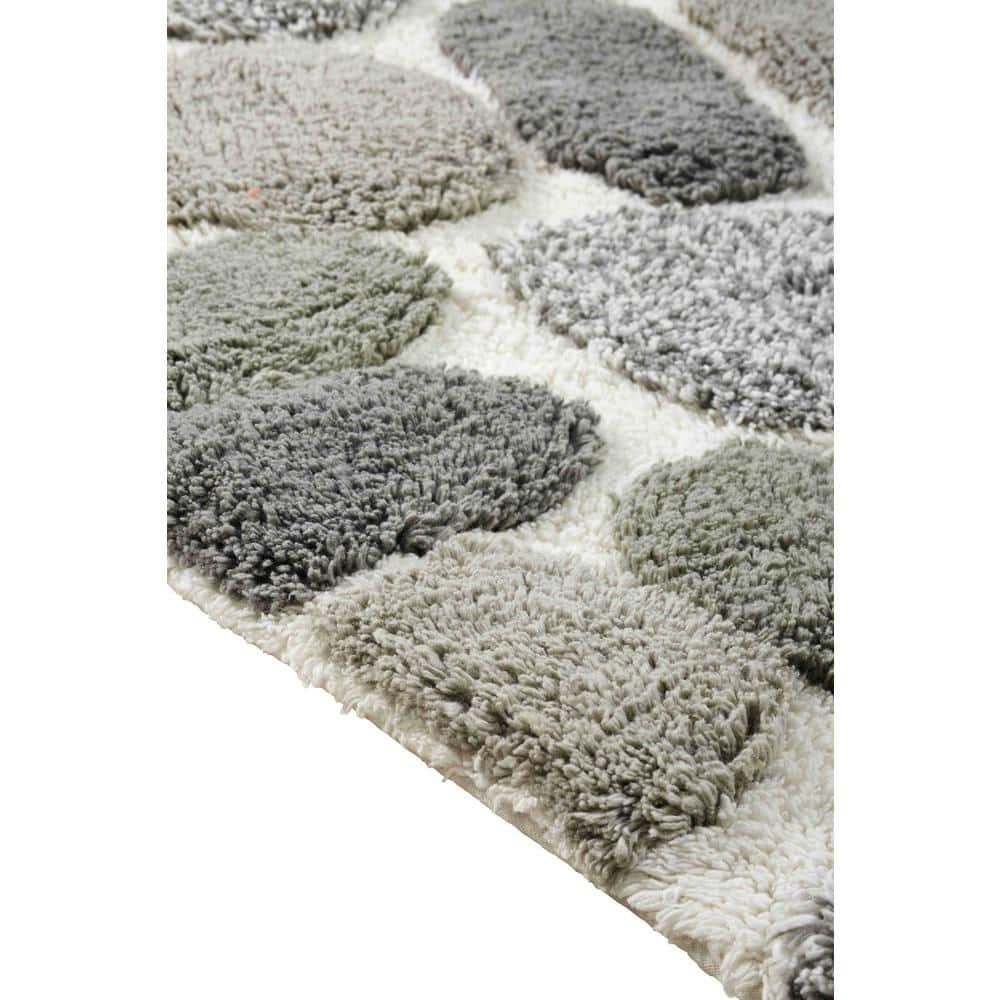 Chesapeake Geometric Grey Cotton Bath Rug, Non-Slip Backing (2 Count)