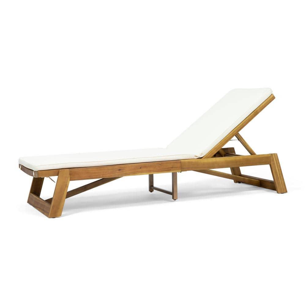 Noble House Maki Acacia Wood Patio Chaise Lounge in Teak/Cream Cushion
