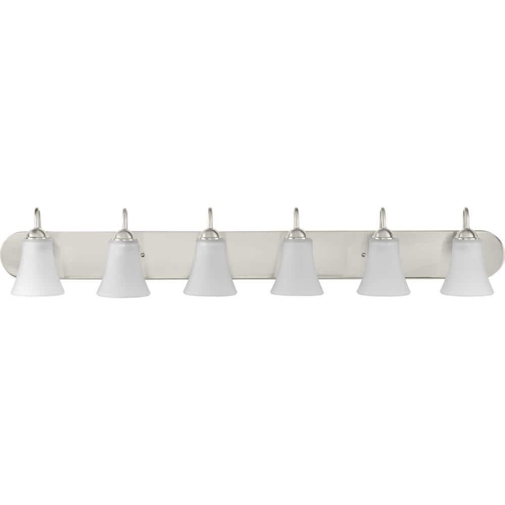 Progress Lighting, Classic Collection, 6-Light Bath, Brushed Nickel, Etched Glass Shades