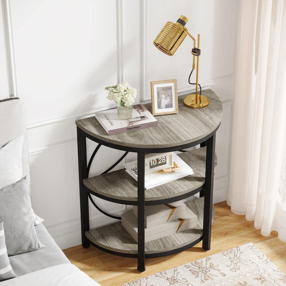 17 Stories 3-Tier Half Round End Table, Narrow Side Table with Metal Frame, Small Half Moon Accent Table for Living Room, Bedroom