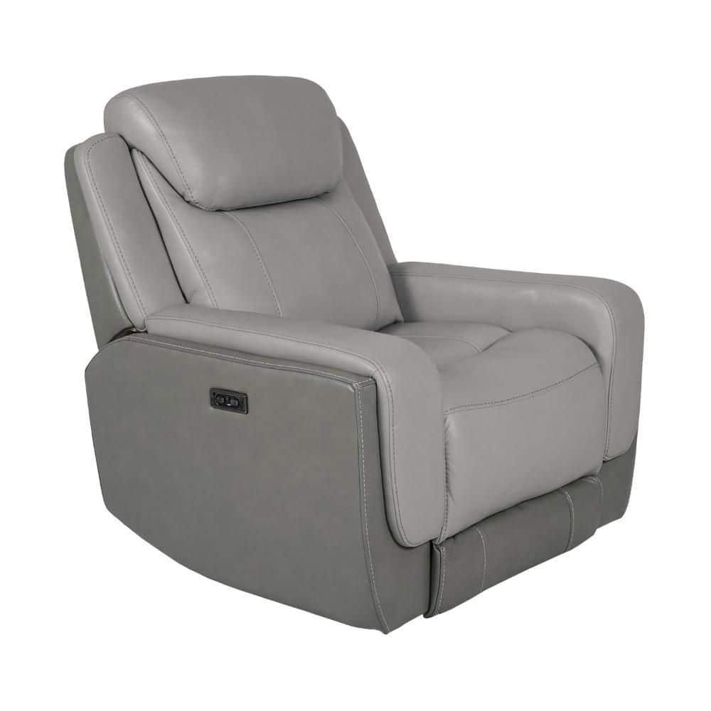 Ebern Designs Juna Zero Gravity Power Recliner Chair With Headrest, Gray Genuine Leather