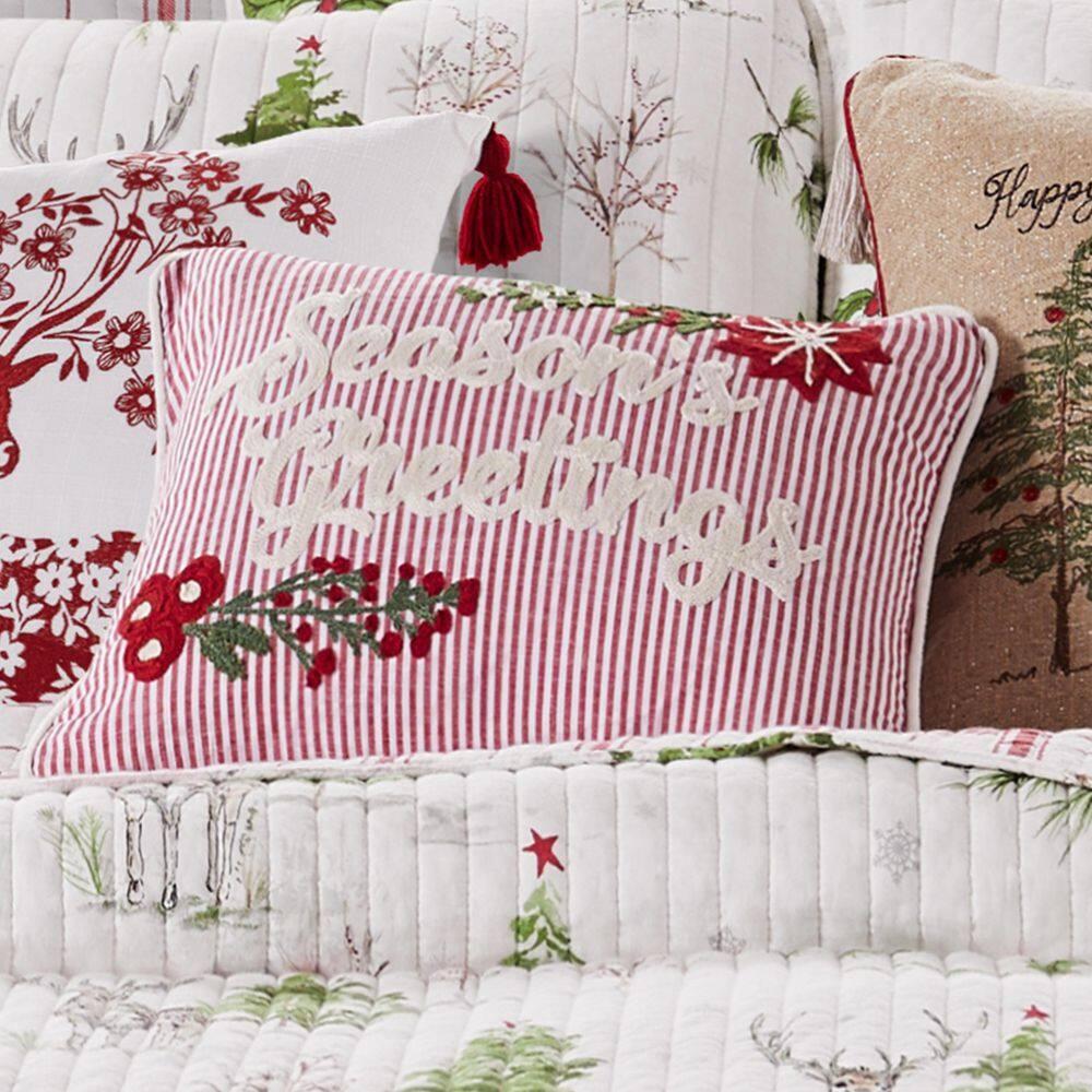 Villa Lugano Sleigh Bells by Levtex Home - Decorative Pillow (14x18in.) - Season's Greetings - Red, White, Green