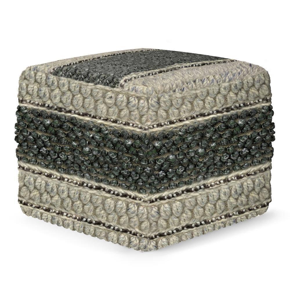 Grady Green and Natural Handloom Woven Square Pouf